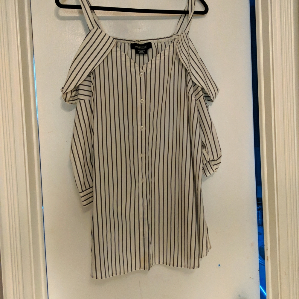 Black and white off the shoulder blouse